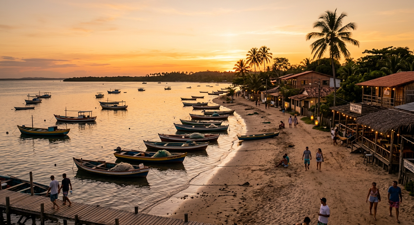 Barcos na baía ao pôr do sol