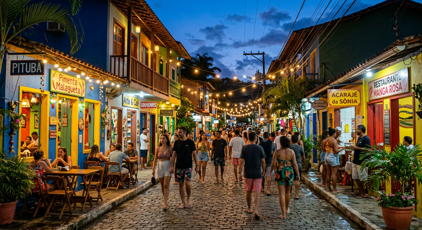 Rua Pituba em Itacaré ao entardecer