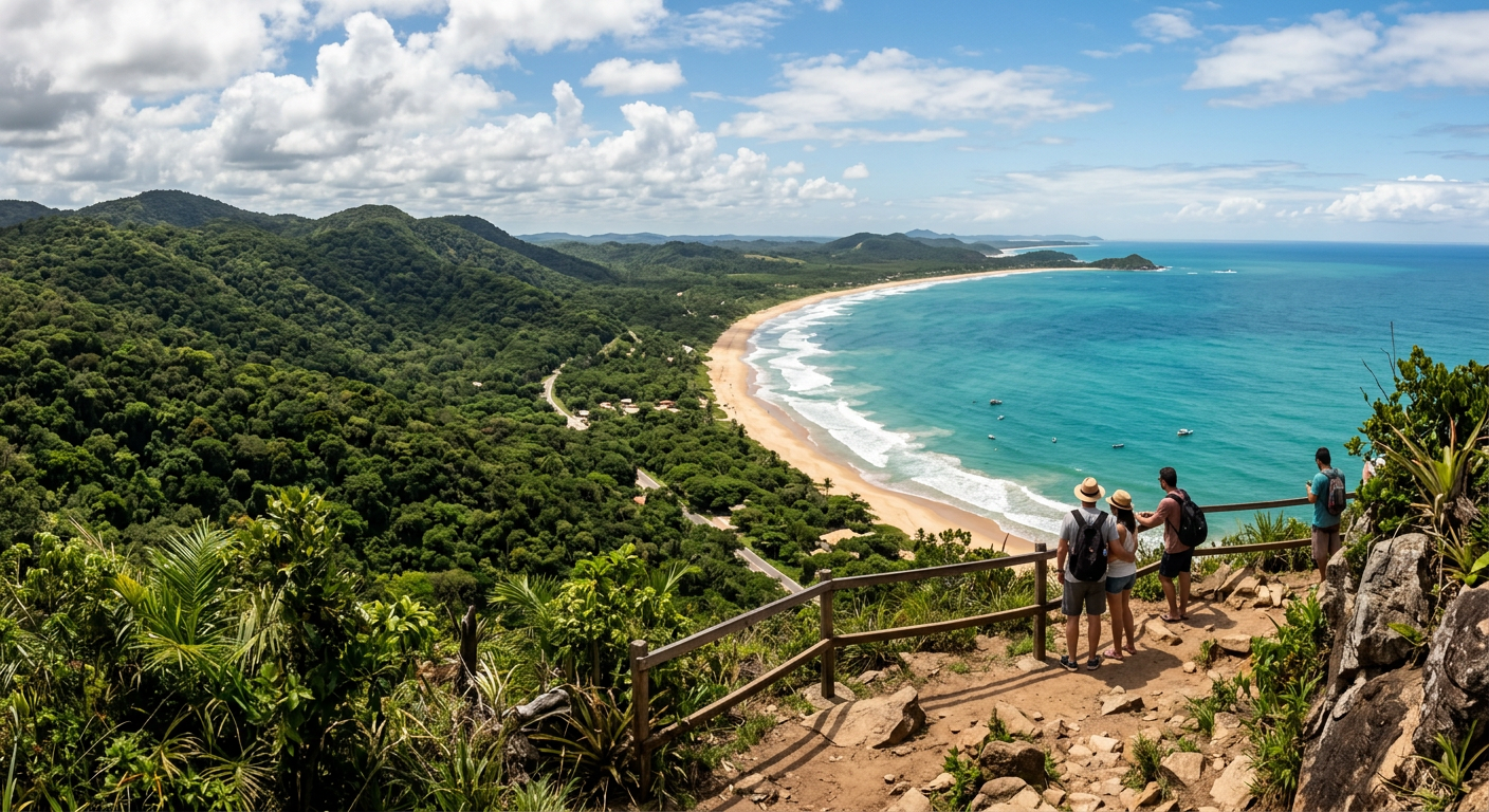 Vista do mirante de Serra Grande sobre a mata e o mar